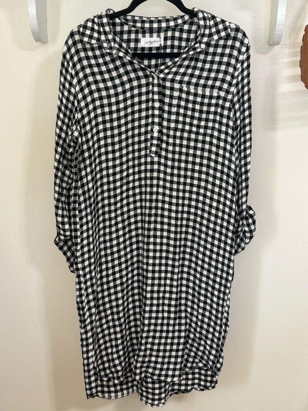 NEW Carly Jean Los Angeles Black & White Gingham Long Sleeve Shirt Dress
